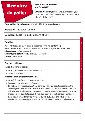 Fiche d identite antoine andre