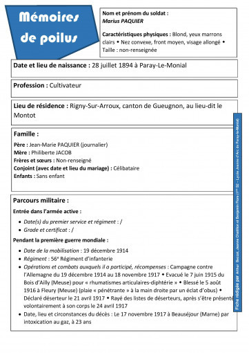 Fiche d identite marius paquier